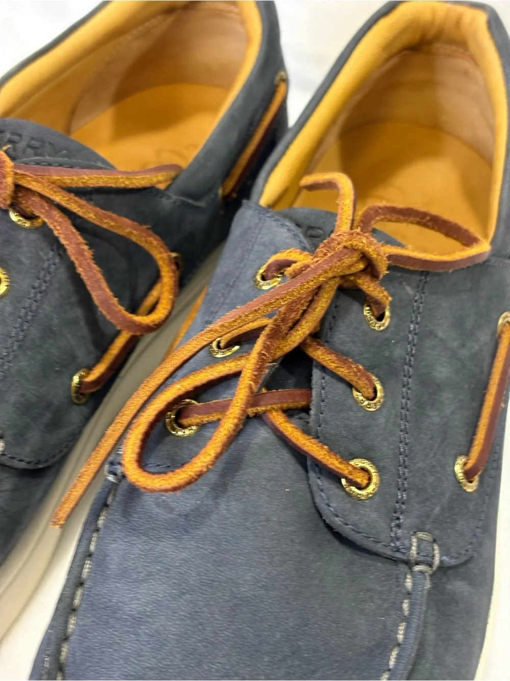 Sperry Top Sider Gold Cup Blue/Gray Suede Boat Shoes w/Brown Laces SZ 12 $200